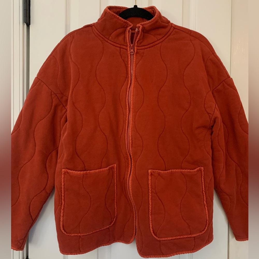 Fabletics Womens Tedi Quilted Jacket, Cotton, Full Zip, Red Clay, Size Small